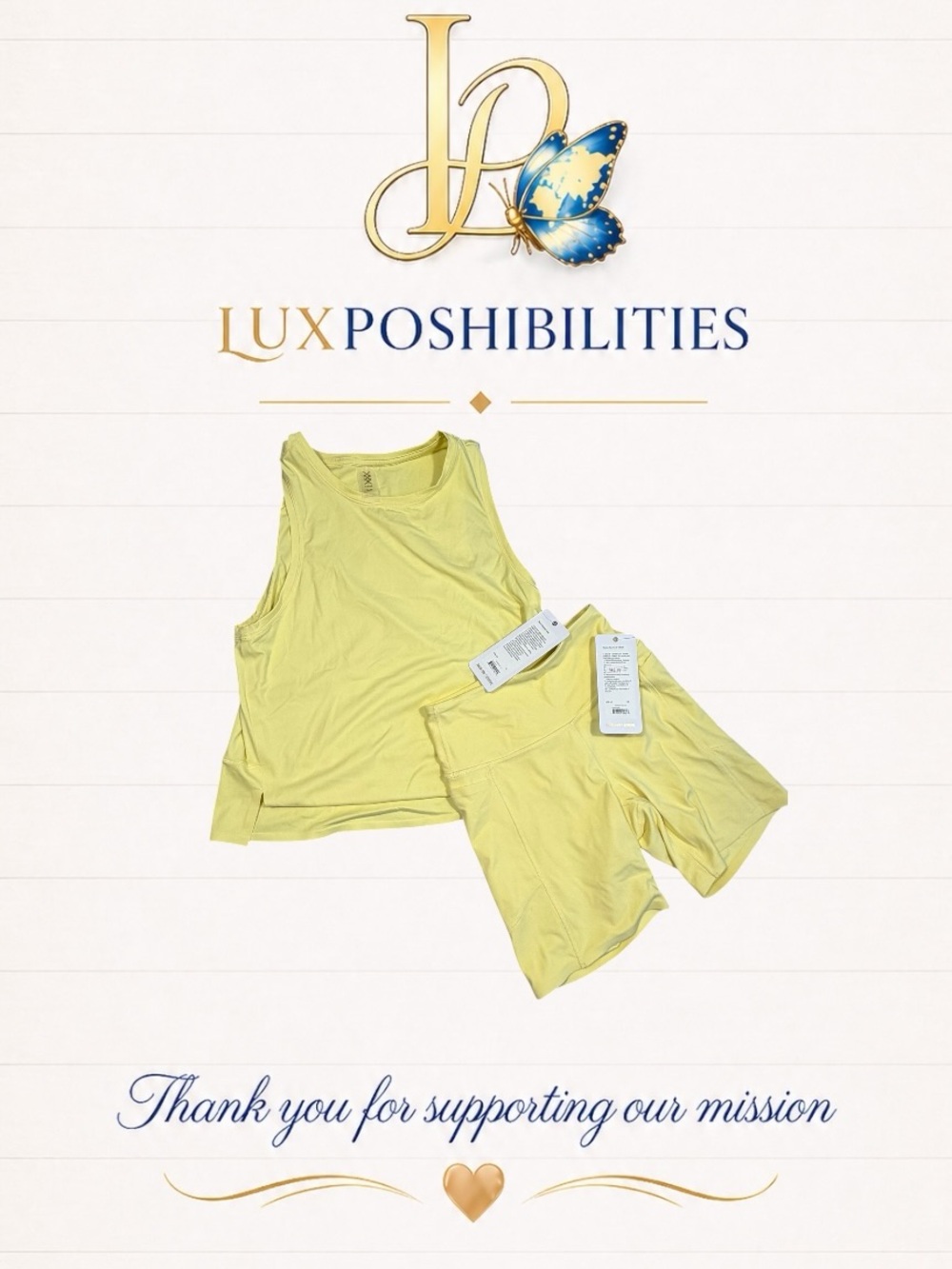 Rhone NWT XS Yellow Active Tank and Bike Shorts Set 6in short